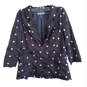 Anthropologie‎ Comme Toi Polka Dot Blazer Jacket Small Black White Retro Mod